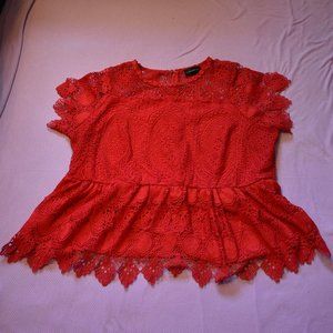 Lane Bryant Red Peplum Lace Top Size 24
